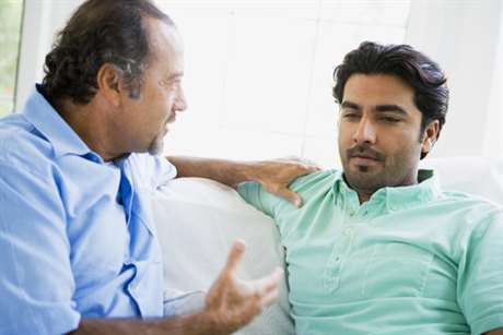 two men talk